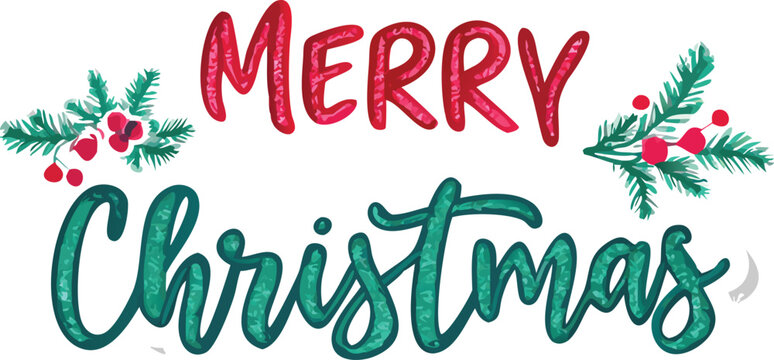 Hand Drawn Vintage Christmas postcard with lettering Merry Christmas