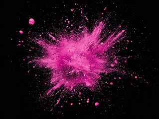 Fototapete - In an explosion of vibrant pink particles, a glowing sphere of energy forms dynamically, scattering radiant fragments outward against a deep black background, evoking cosmic wonder.
