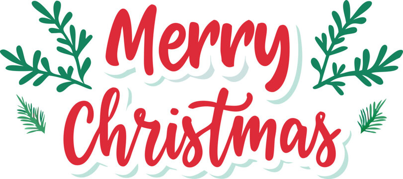 Hand Drawn Vintage Christmas postcard with lettering Merry Christmas