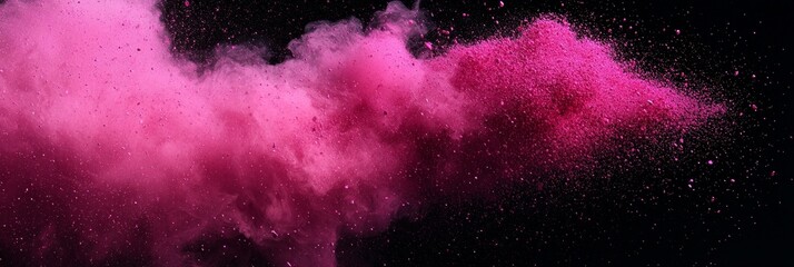Fototapete - dynamic explosion of bright pink particles disperses energetically, creating a mesmerizing wave of glowing light that captivates against the dark background.