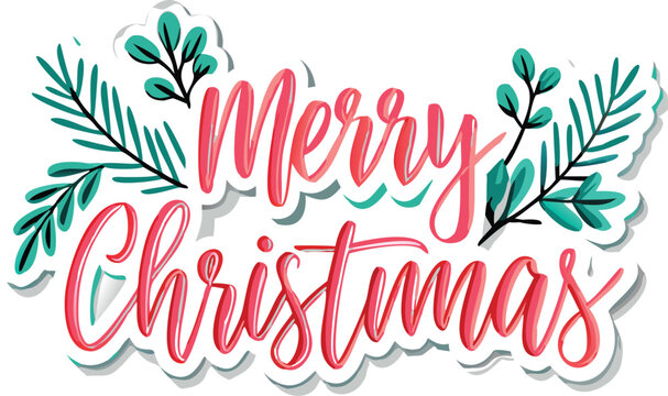 Hand Drawn Vintage Christmas postcard with lettering Merry Christmas
