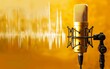 © Mahmud Creative - Retro microphone with sound wave on yellow background. Music concept.