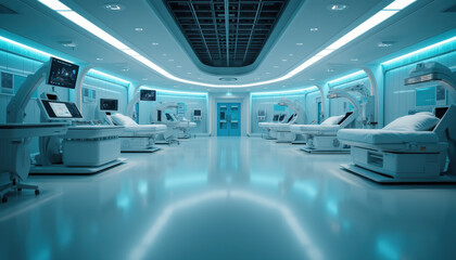 Wall Mural - futuristic hospital interior, sci-fi medical facility. cell therapy, biotech, genetic engineering co
