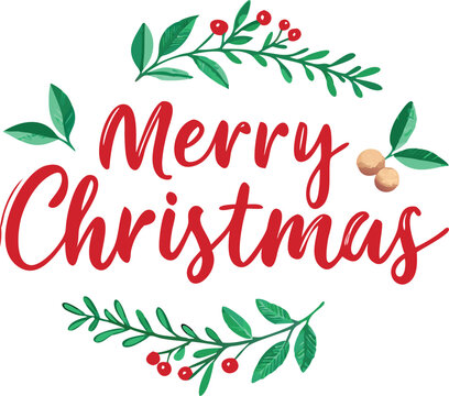 Hand Drawn Vintage Christmas postcard with lettering Merry Christmas