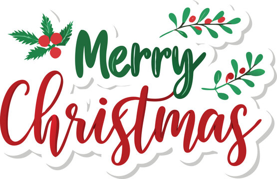 Hand Drawn Vintage Christmas postcard with lettering Merry Christmas