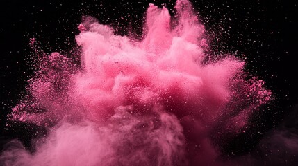 Fototapete - vibrant explosion of pink particles bursts forth from the center, creating a dazzling display as the particles scatter and glow, filling the dark surroundings with energetic light.