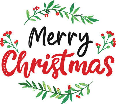 Hand Drawn Vintage Christmas postcard with lettering Merry Christmas