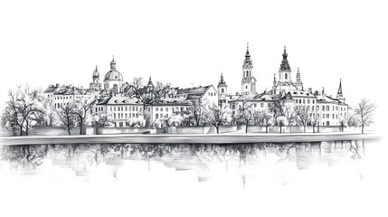 Tartu, Estonia, black and white pen pencil hand-drawn effect drawing illustration for travel poster, card, wallpaper, backdrop or banner. Modern, clear, artistic and simple