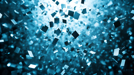 Aufkleber - Floating metallic squares illuminated by a blue light create a mesmerizing visual effect in an abstract digital space