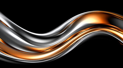 Wall Mural - Elegant metallic waves in shades of silver and gold create a stunning abstract design against a black background