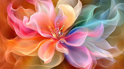 Poster - Colorful abstract flower design with flowing petals and vibrant hues in a soft background