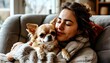 © 慧 马 - Cozy moments of a woman and her beloved Chihuahua sharing warmth on the sofa