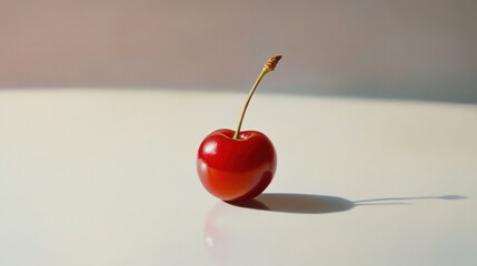 Single Cherry on a White Surface