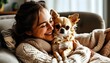 © 慧 马 - Cozy moments of a woman and her beloved Chihuahua sharing warmth on the sofa
