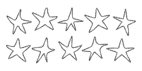 Poster - Set of outline drawn Stars with Chalk Crayon texture. Abstract Doodle Scribble cute star set. Freehand Sketch simple art. Black Pencil Drawing doodles. Element for design. Vector illustration