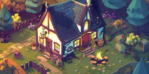 Wall Mural - Fantasy Cottage in the Woods at Night