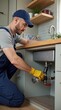 © vitanovski - Professional plumber fixing kitchen sink pipes in modern home