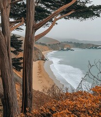 Sticker - Coastal View with Sandy Beach and Ocean Waves