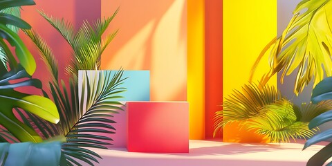 Poster - Tropical Summer Background with Colorful Blocks