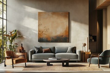 Poster - Modern Living Room Interior Design with Abstract Painting