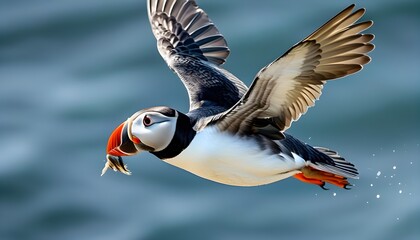 Wall Mural - Majestic Atlantic puffin soaring through summer skies