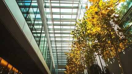 Canvas Print - Glass Ceiling and Trees in a Modern Building