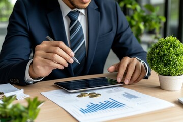 A financial advisor presenting a report on cash conversion efficiency, using a digital tablet to show key data