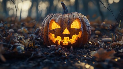 Sticker - A pumpkin with a scary face is lit up by candles