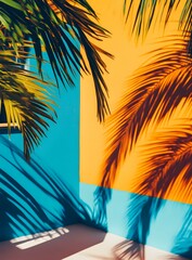 Sticker - Tropical Palm Tree Shadow on Colorful Wall