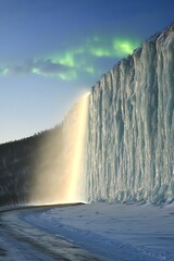 Poster - Frozen Waterfall with Aurora Borealis