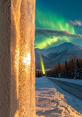 Canvas Print - Aurora Borealis Displayed Through Ice Column