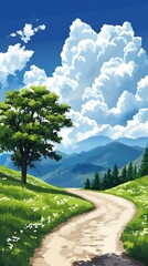 Wall Mural - Beautiful Landscape with Winding Path and Green Hills