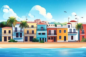 Poster - Summer Seaside Houses Illustration