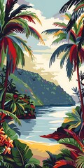 Poster - Tropical Landscape With Palm Trees and Ocean