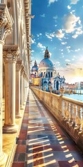 Sticker - Venetian Architecture with Stone Columns and a View of the City