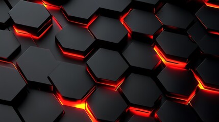 Poster - Abstract black and orange glowing hexagonal pattern.