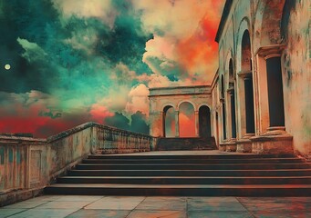 Sticker - Vintage Architecture Under Colorful Clouds