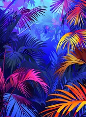 Poster - Colorful Tropical Palm Leaves Illustration