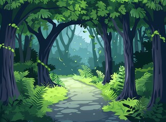 Poster - Forest Path With Lush Greenery and Sunlight