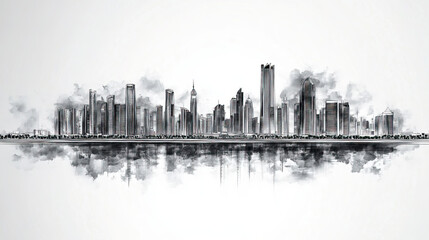 Wall Mural - Abu Dhabi, UAE, black and white pen pencil hand-drawn effect drawing illustration for travel poster, card, wallpaper, backdrop or banner. Modern, clear, artistic and simple