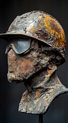 Wall Mural - Rusty Helmet Sculpture: Post-Apocalyptic Art