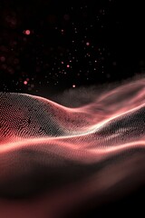 Wall Mural - stunning display of pink dots undulates in a graceful wave, embodying motion with glowing edges against a rich black backdrop, evoking a sense of cosmic wonder.