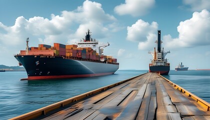 Wall Mural - Captain overseeing a large cargo ship at the bustling dock