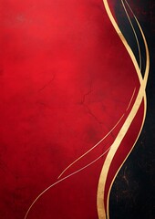 Red and black background with abstract gold lines.