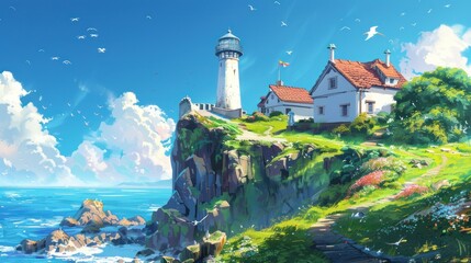 Wall Mural - Lighthouse on a Cliffside