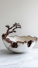 Sticker - White Ceramic Bowl with Tree Sculpture - Modern Home Decor