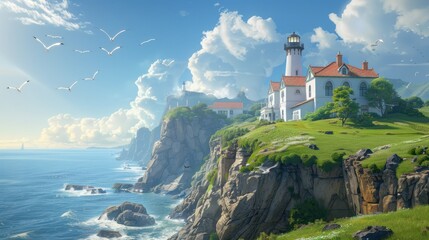 Poster - Lighthouse on a Cliffside