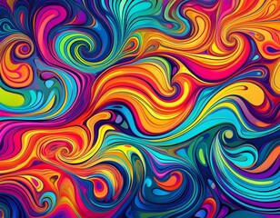 abstract colorful psychedelic pattern with swirling shapes and vibrant colors.