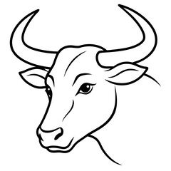 Wall Mural - Bold Angular Ox Head with Curved Horns – Vector Art