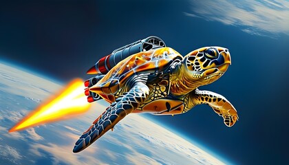 Rocket-Powered Turtle Ascends into Earths Orbit with Daring Determination